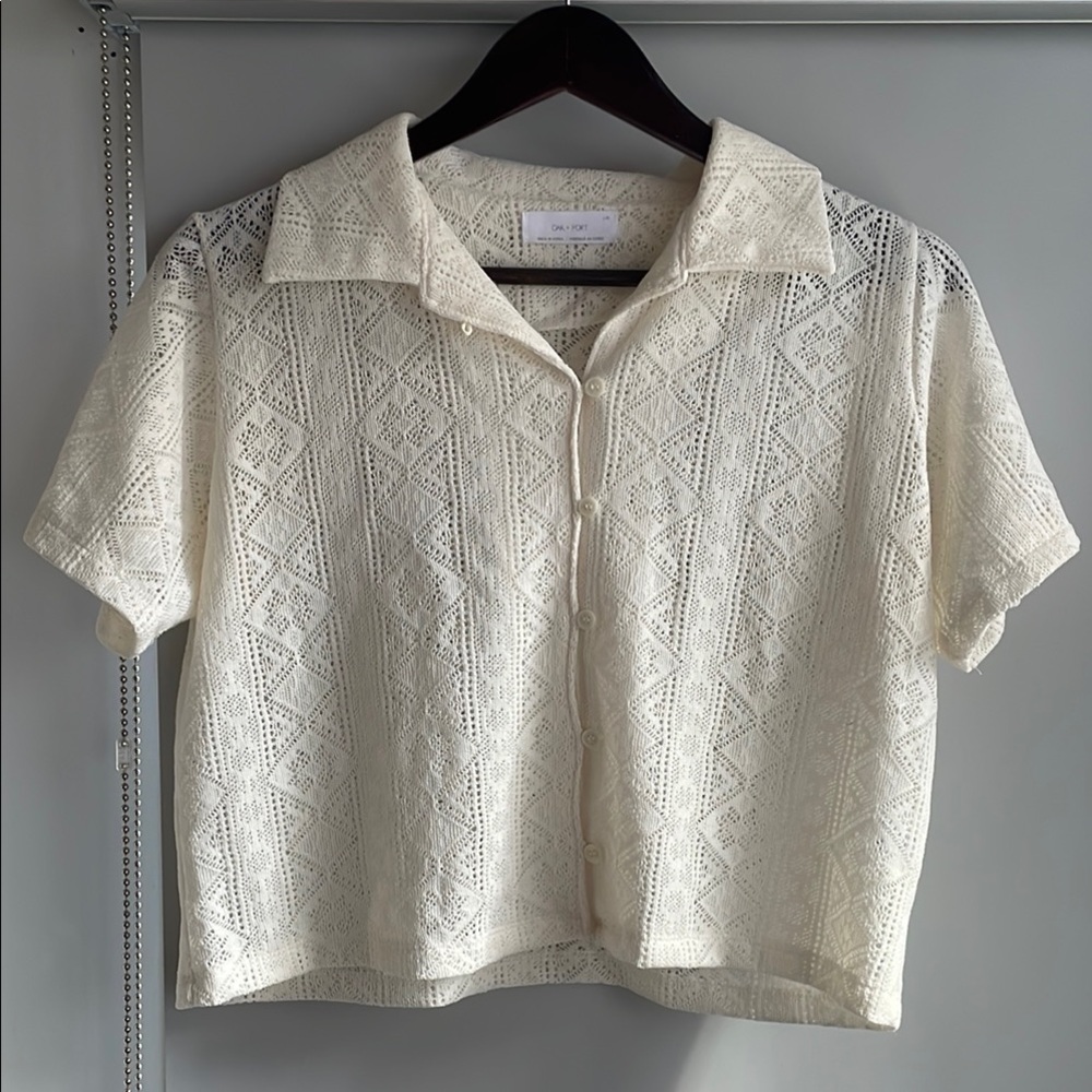 Cream Lace Button-Up Shirt